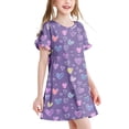 thumbnail image 1 of Abtuhar Girls 3 to 12 Years Summer Short Sleeve Round Neck All Over Print Loose Night Dress for Indoor Rest, 1 of 4