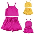 thumbnail image 1 of Abtuhar Girls Round Neck Tank Top Outfit Sets Solid Color Knot Shorts Summer Casual Outfit, 1 of 5