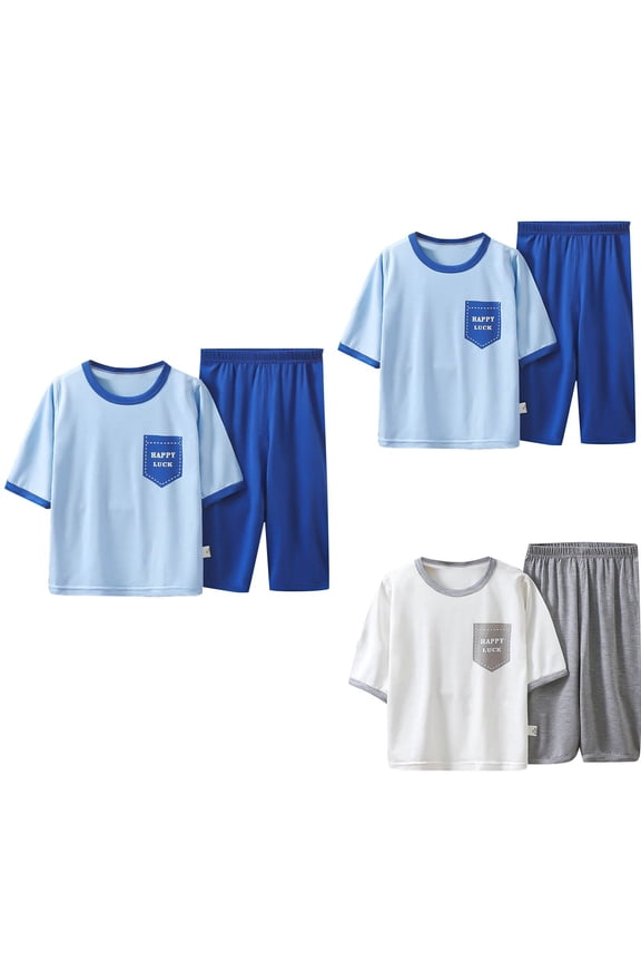 Girls Short Sleeve Round Neck Blouses Shirts Outfit Sets Thin Air Conditioning Suit Loungewear Set