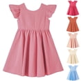 thumbnail image 1 of Abtuhar Girls Summer Short Sleeve Round Neck Dress Solid Color Bow Ruffle Sleeve Backless, 1 of 4