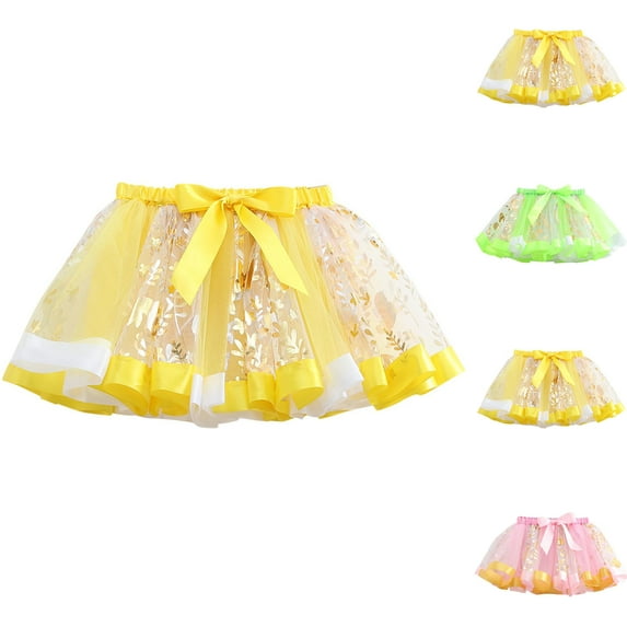 Abtuhar Girls Summer Skirt Print Mesh Elastic Waist Lined Performance Party Skirt