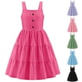 thumbnail image 1 of Abtuhar Girls Summer Sleeveless Round Neck Dress Solid Color Button Front Layered Hem Side Pocket, 1 of 4