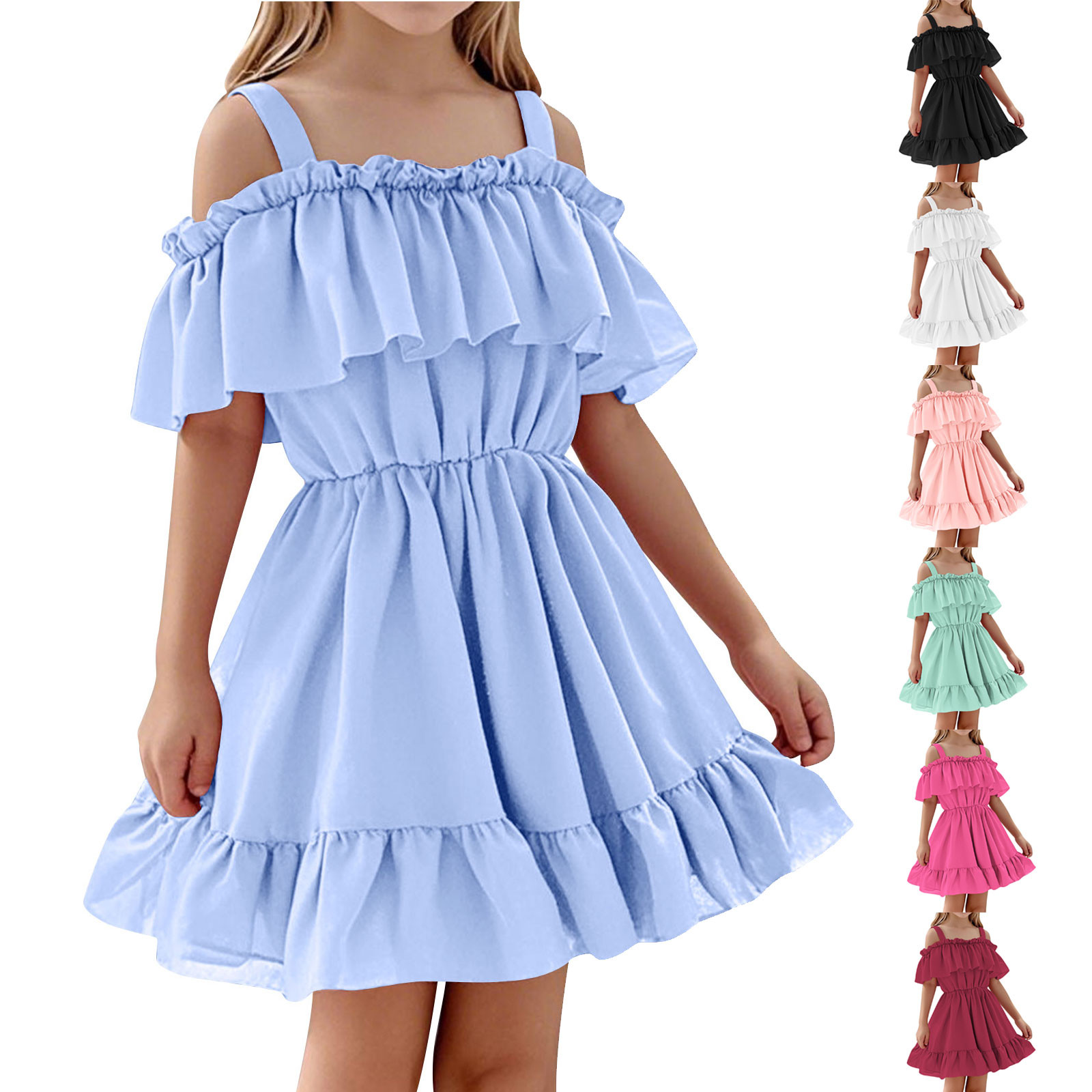 Abtuhar Girls Summer Sleeveless Round Neck Dress Solid Color Off ...