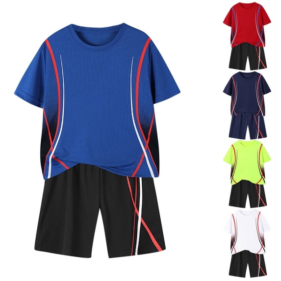 Abtuhar Kids 3-14 Years Summer Outfits Print Short Sleeve Round Neck Tops Sport Shorts