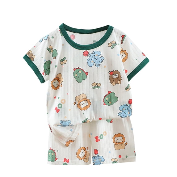 Abtuhar Kids 6 Months-6 Years Summer Outfits Print Short Sleeve Tops Elastic Waist Shorts