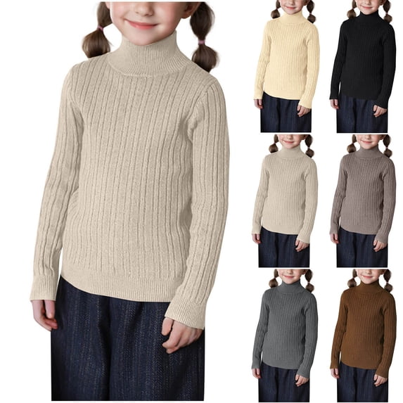 Abtuhar Kids Boys Girls Fall Winter Sweater Solid Mock Turtleneck Long Sleeve Knit Layering Top for 0‑13 Years Old