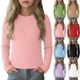 thumbnail image 1 of Abtuhar Kids Boys and Girls 5-16 Years Fall Tops Solid Rib Cuff Long Sleeve Round Neck Loose Layering Daily Blouses Shirts, 1 of 5