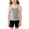 thumbnail image 1 of Abtuhar Kids Girls 2-11 Years Summer Tops Bright Lace Mesh Puff Short Sleeve Round Neck Fashion Casual Blouses Shirts, 1 of 4