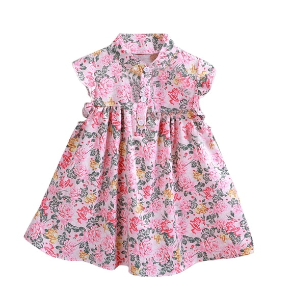 Abtuhar Kids Girls Summer Sleeveless Round Neck Small Floral Print Loose Flowy Princess Tank Daily Dress