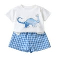 thumbnail image 1 of Abtuhar Kids Summer Outfits Dinosaur Print Short Sleeve Tops and Plaid Shorts Casual, 1 of 4