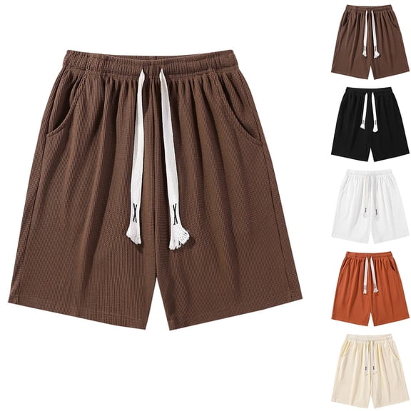 Abtuhar Man Leisure Versatile Solid Pocket Drawstring Elastic Waist,White,L