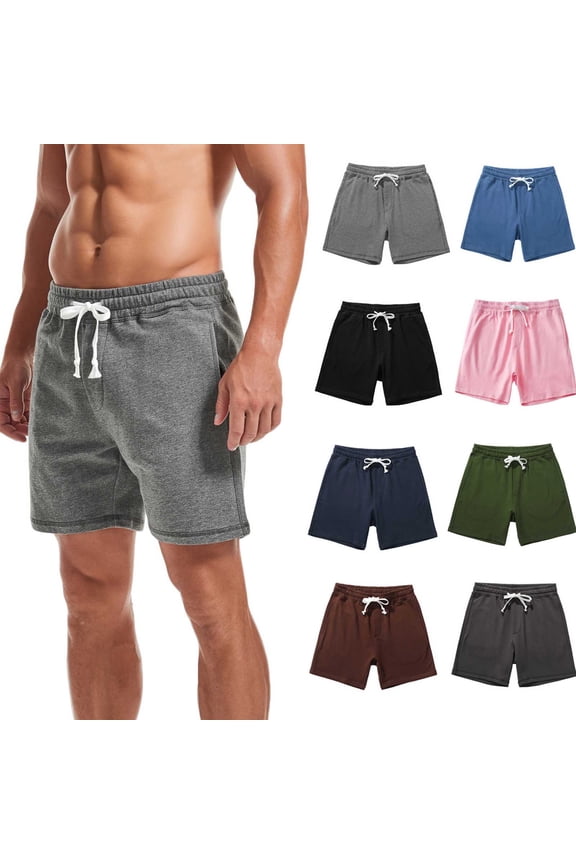 Man Summer Casual Drawstring Elastic Waist Solid Pockets Shorts,Pink,S