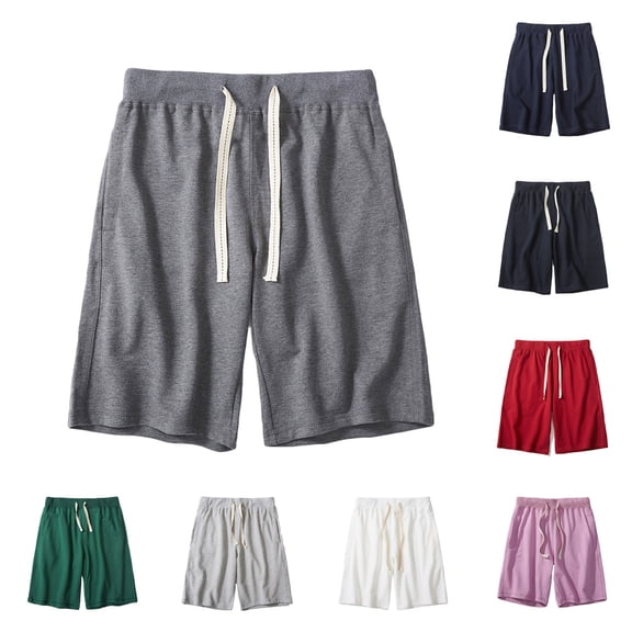 Abtuhar Man Summer Casual Solid Drawstring Elastic Waist Shorts,Wine,L