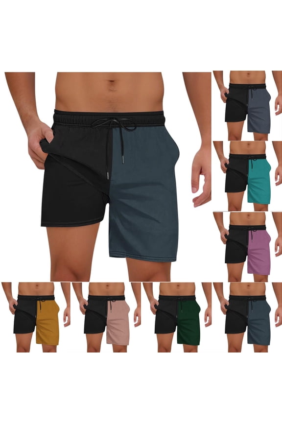 Man Summer Casual Solid Pockets Zipper Elastic Waist Shorts,Pink,XL