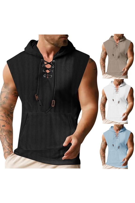 Man Summer Fashion Casual Hooded Solid Sleeveless Blous,Light Blue,L