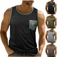 thumbnail image 1 of Abtuhar Man Summer Sleeveless Round Neck Color Blocked Pocket Round Neck Tank,Army Green,M, 1 of 5
