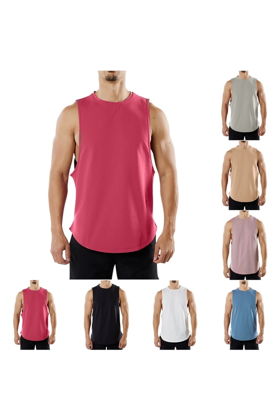 Man Summer Solid Casual Fitness Sport Permeability Tank Top,Khaki,XXL