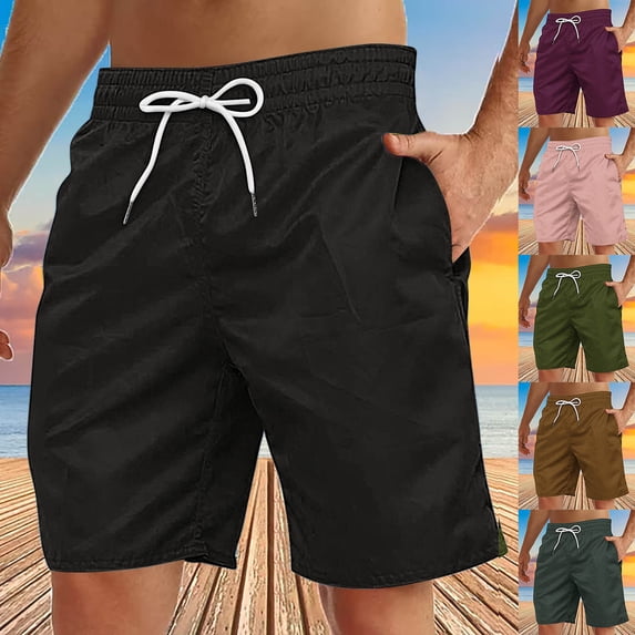 Abtuhar Man Summer Solid Leisure Breathable Shorts Trousers with Drawstring Pocket,Green,L