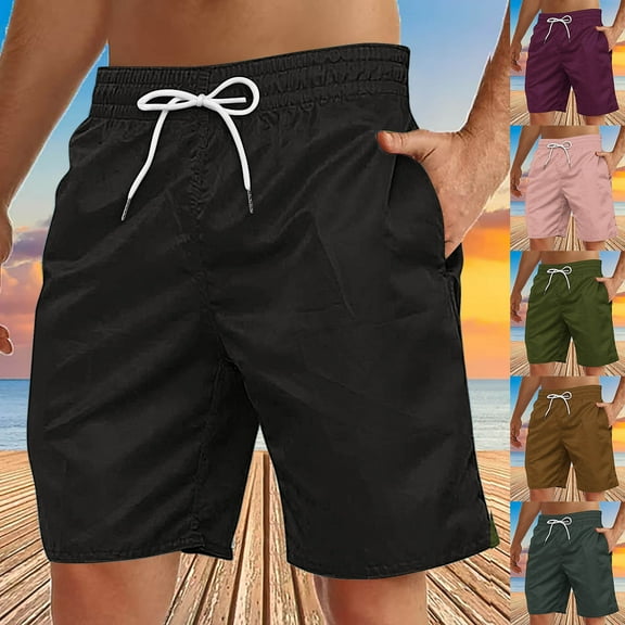 Abtuhar Man Summer Solid Leisure Breathable Shorts Trousers with Drawstring Pocket,Pink,XXL