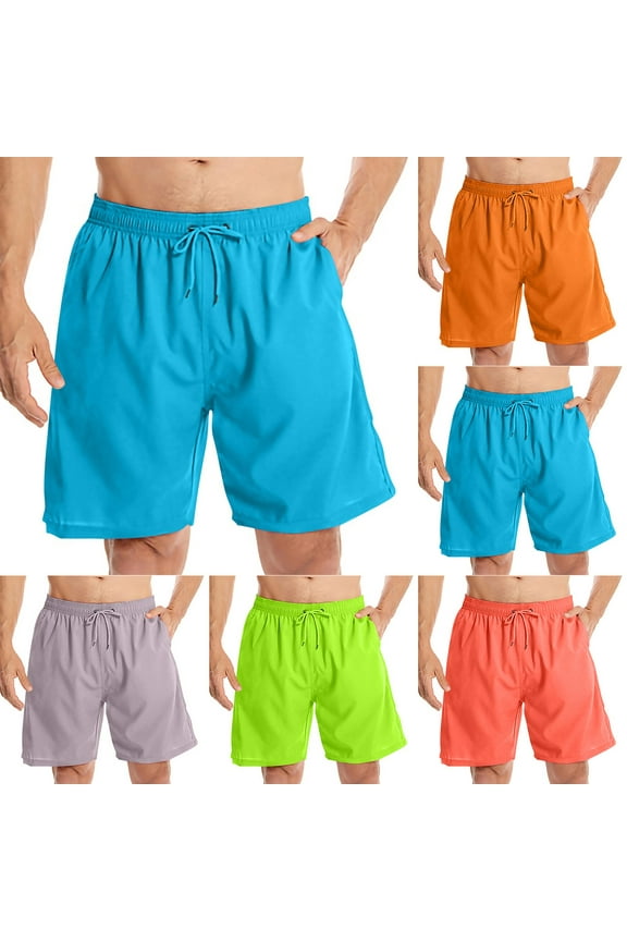 Man Summer Solid Lightweight Breathable Loose Surfing Beach Shorts,Orange,M