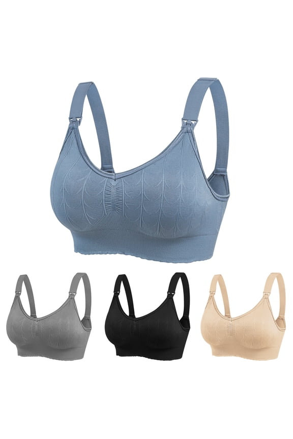 Maternity Everyday Solid Comfortable Breathable Wireless Front Buckle Pregnancy Nursing Bras with Support,Black,L