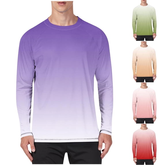 Abtuhar Men Gradient Crewneck Long Sleeve Ice Silk Sun Protection Pullover Loose Tops