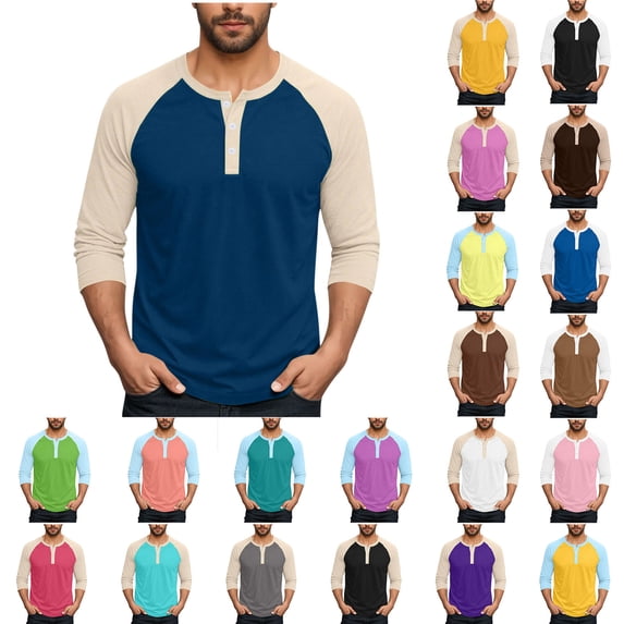 Abtuhar Men Long Sleeve Half Button Crewneck Summer Fitness Workout T-Shirts