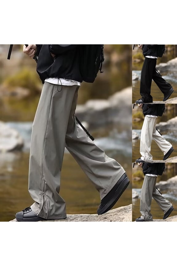 Men Outdoors Fashion Water Proofing Solid Casual Elastic Waist Pocket Cargo Pants,Beige,L