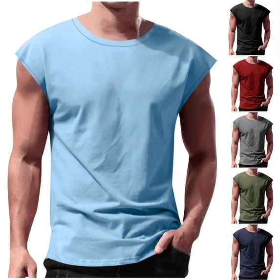 Abtuhar Men Summer Tops Short Sleeve Solid Round Neck Cool Touch Sleeveless Tank