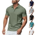 thumbnail image 1 of Abtuhar Men Solid Collared Button Short Sleeve Summer Casual Lightweight Daily Tee, 1 of 5