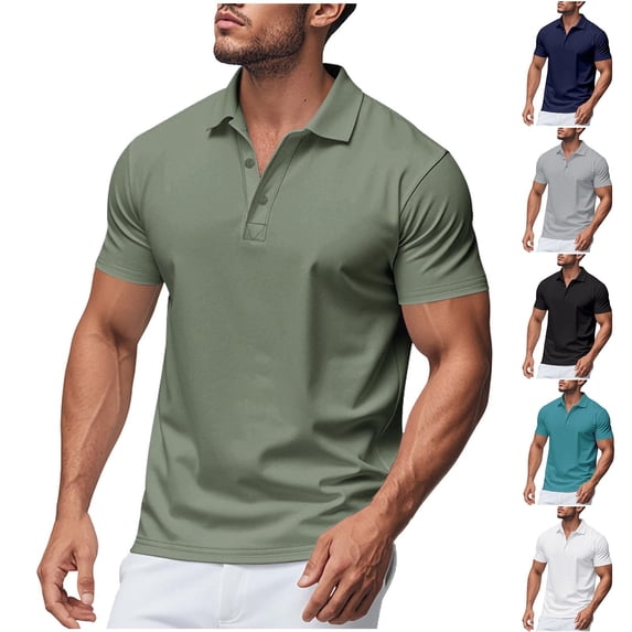 Abtuhar Men Solid Collared Button Short Sleeve Summer Casual Lightweight Daily Tee