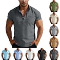 thumbnail image 1 of Abtuhar Men Solid Collared Half Button Pocket Short Sleeve Summer Casual T-Shirts, 1 of 5
