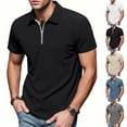thumbnail image 1 of Abtuhar Men Solid Collared Half Zip Stripe Short Sleeve Summer Base Layer Tee, 1 of 5