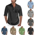 thumbnail image 1 of Abtuhar Men Solid Collared Pocket 3/4 Sleeve Pullover Casual Summer Tops, 1 of 5