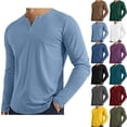 thumbnail image 1 of Abtuhar Men Solid Loose Long Sleeve V-Neck Summer Lightweight Breathable Casual Tee, 1 of 5