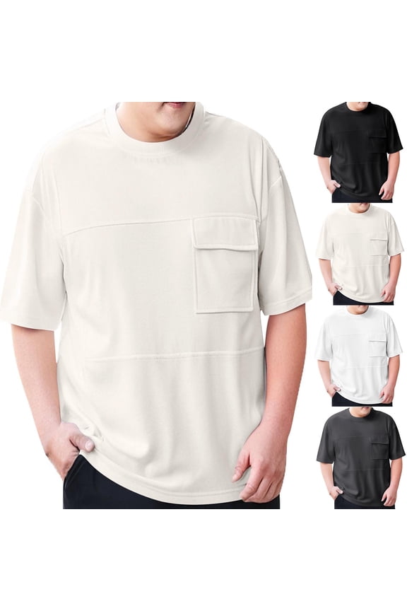 Men Solid Patchwork Crewneck Short Sleeve Casual Versatile T-Shirts