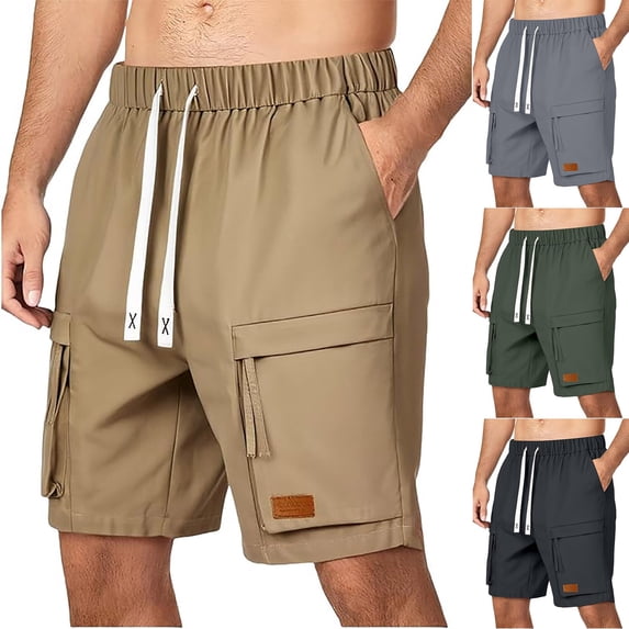 Abtuhar Men Summer Casual Lightweight Solid Cargo Shorts Pockets,Khaki,XXL