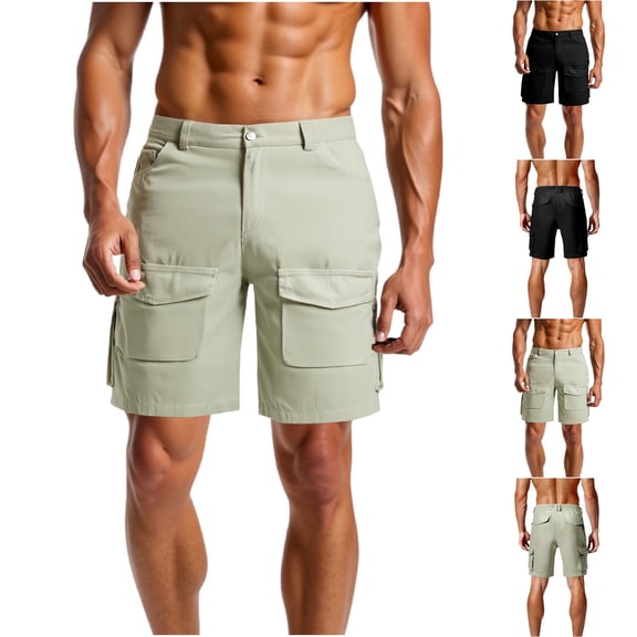 Abtuhar Men Summer Casual Solid Elastic Waist Drawstring Pocket Shorts,Black,M