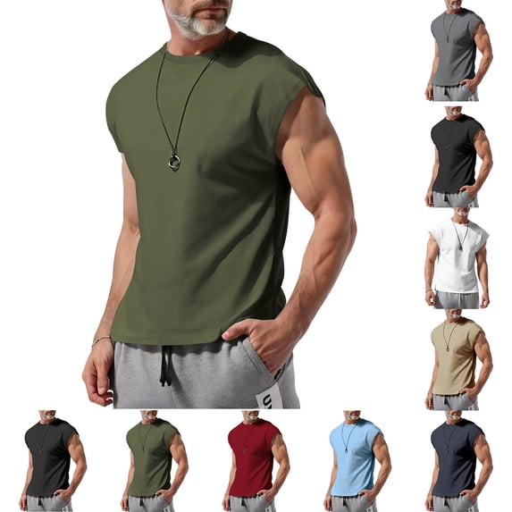 Abtuhar Men Summer Trendy Sleeveless Casual Solid Shoulder Tank Top,Light Blue,L