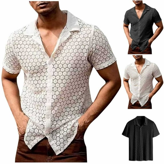 Abtuhar Men V-Neck Solid Button Short Sleeve Summer Beach Casual Versatile Pajamas Tops