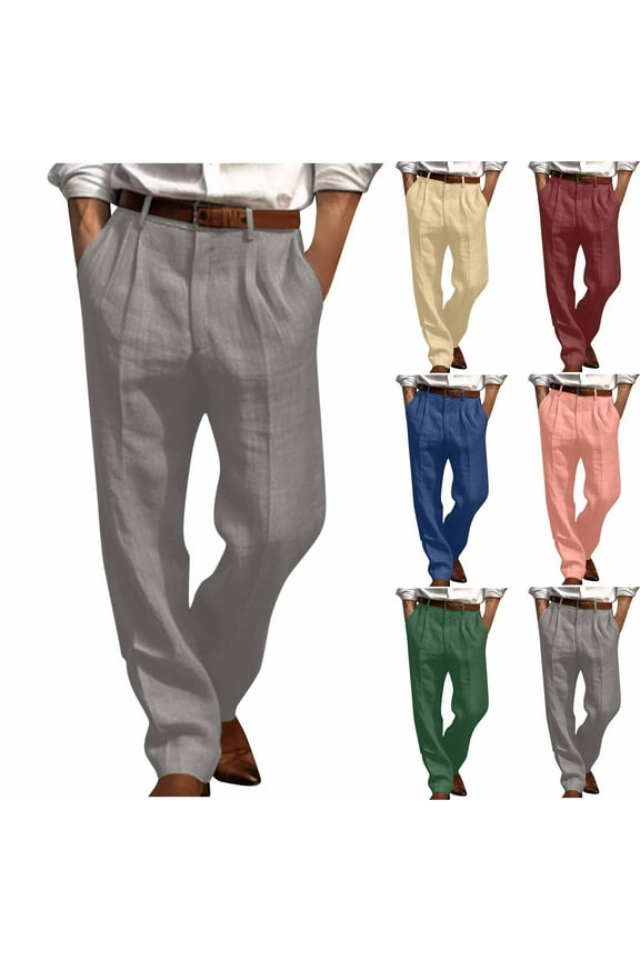 Mens Casual Loose Straight Leg Solid Pants with Double Pleated Front Pocket,Gray,XXXL