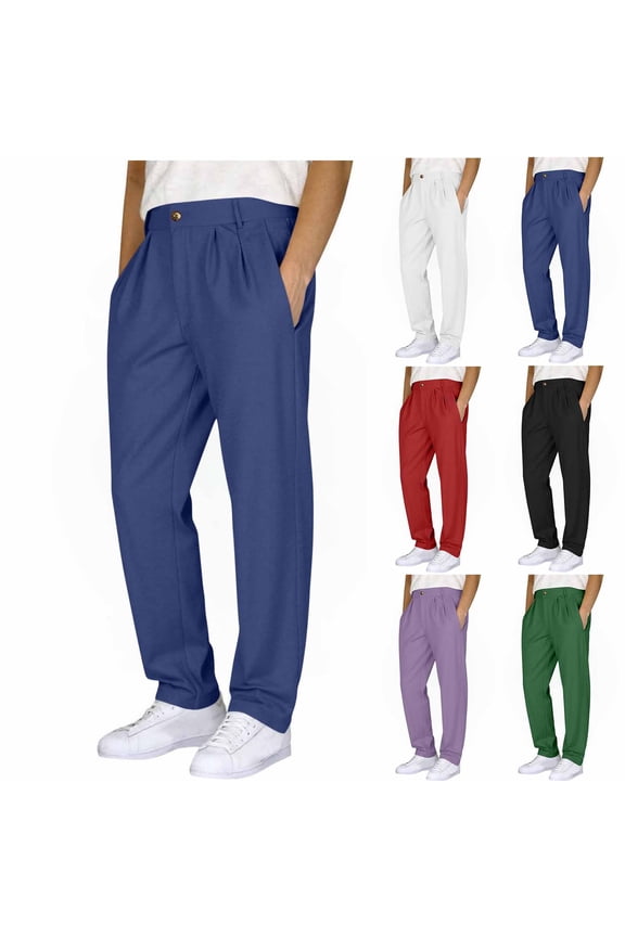 Mens Casual Loose Straight Leg Solid Pants with Double Pleated Front Pocket,Red,XXXL