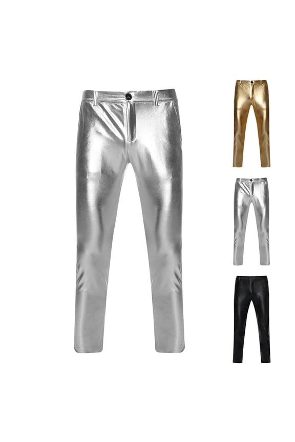 Mens Dancing Party Personality Hot Stamping Color Pocket Casual Pants,Gold,M