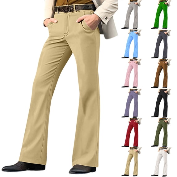 Abtuhar Mens Fashion Casual Flared Trousers Button Pocket Solid Pants,Coffee,L
