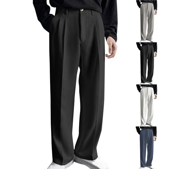 Abtuhar Mens Fashion Drawstring Elastic Waist Solid Casual Straight Leg Dress Pants,Black,S