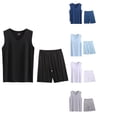 thumbnail image 1 of Abtuhar Mens Lightweight Summer Silk Pajamas Sleeveless Solid V-Neck Loose Tank Top Shorts Set,Light Blue,XXXXXL, 1 of 5