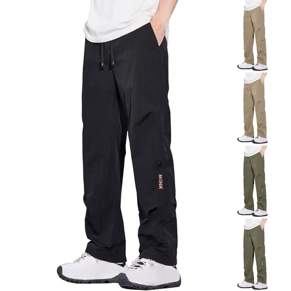 Abtuhar Mens Solid Ice Silk Breathable Elastic Waistband Drawstring Casual Pants,Green,L