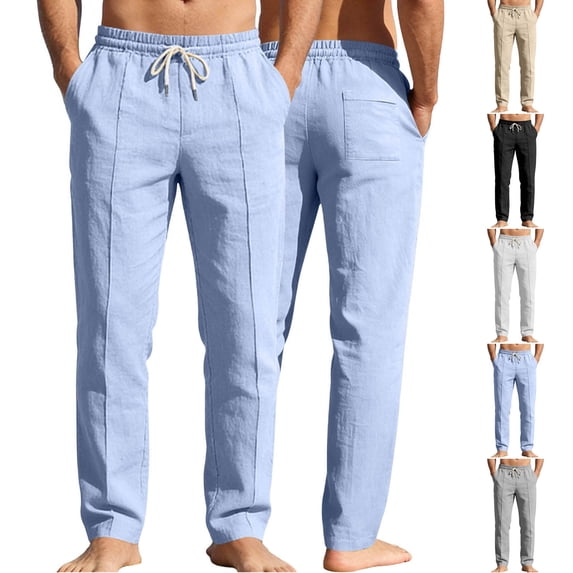Abtuhar Mens Solid Linen Elastic Waist Drawstring Pocket Casual Fashion Pants,Dark Gray,XL