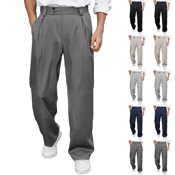 Abtuhar Mens Solid Pleated Loose Pants with Draping Effect Versatile Straight Leg Casual Pants,Dark Gray,L