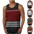 thumbnail image 1 of Abtuhar Mens Summer Basic Leisure Fitness Sleeveless Pajamas Stripe Round Neck Loose Tank,Gray,L, 1 of 5